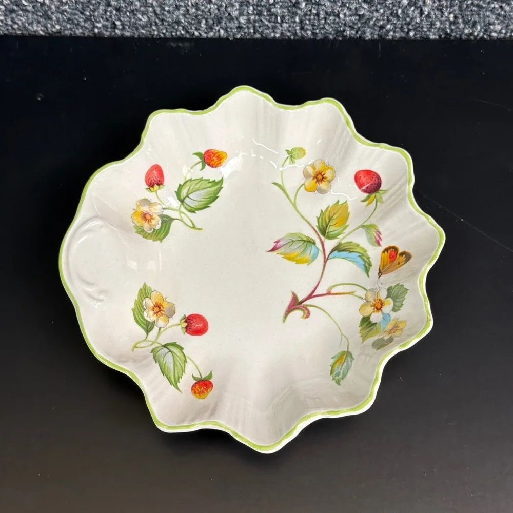 James Kent Old Foley Strawberry Butterfly Scalloped Bowl Staffordshire England